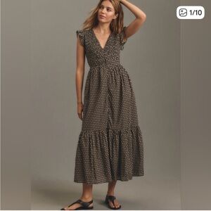 Anthropologie Peregrine Midi Dress Black and Tan